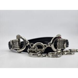 Vintage Enmon 1998 Equestrian Leather Belt Toggle Silver Stirrup Hardware 49”‎